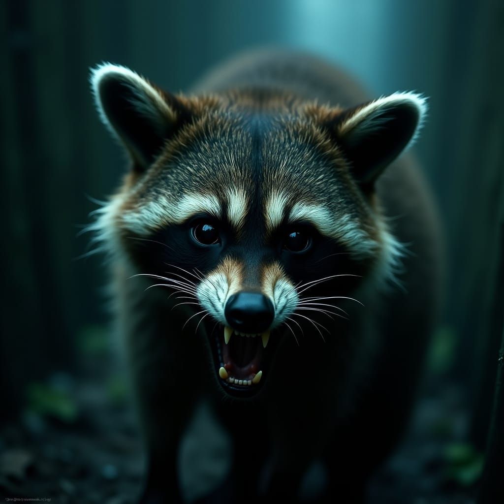 Rabid Raccoon Emerges from Shadow: Cinematic Rendering