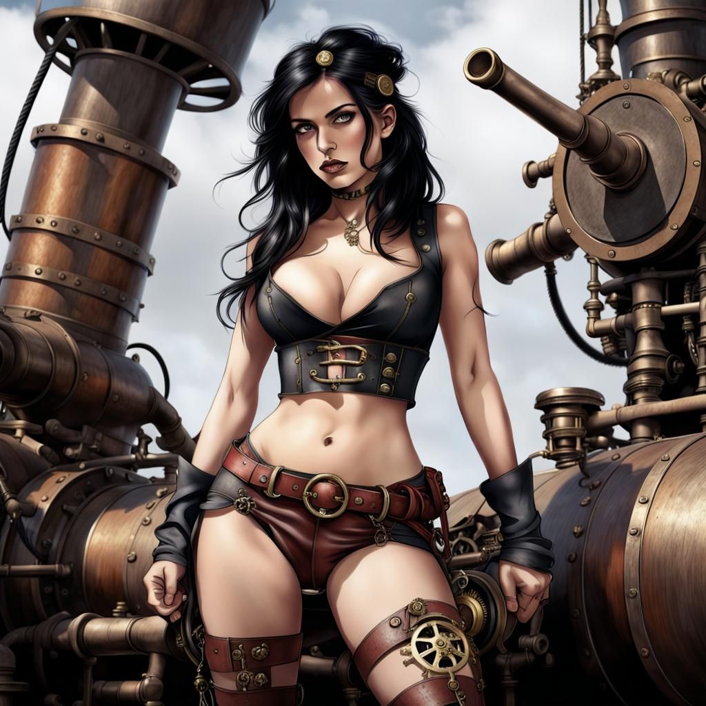 Steampunk Pirate with Black Hair and Engine