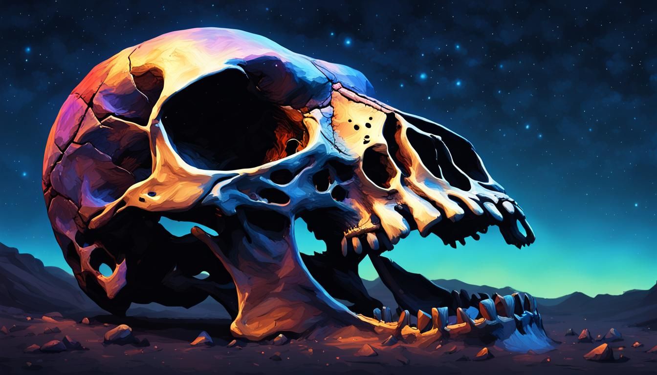 Giant Bird Skull in Pluto's Night Sky