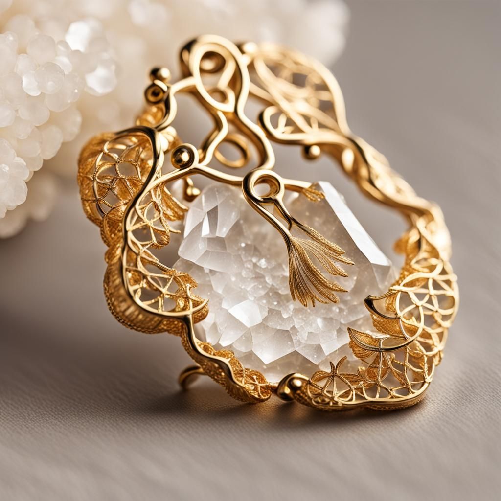 Quartz Crystal Gold Earring Close-up