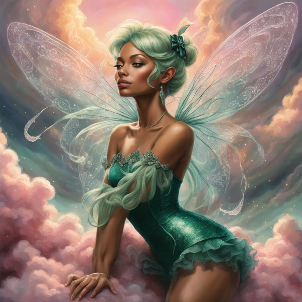 Ethereal Fairy on Cloud in Hyperrealistic Fantasy Art