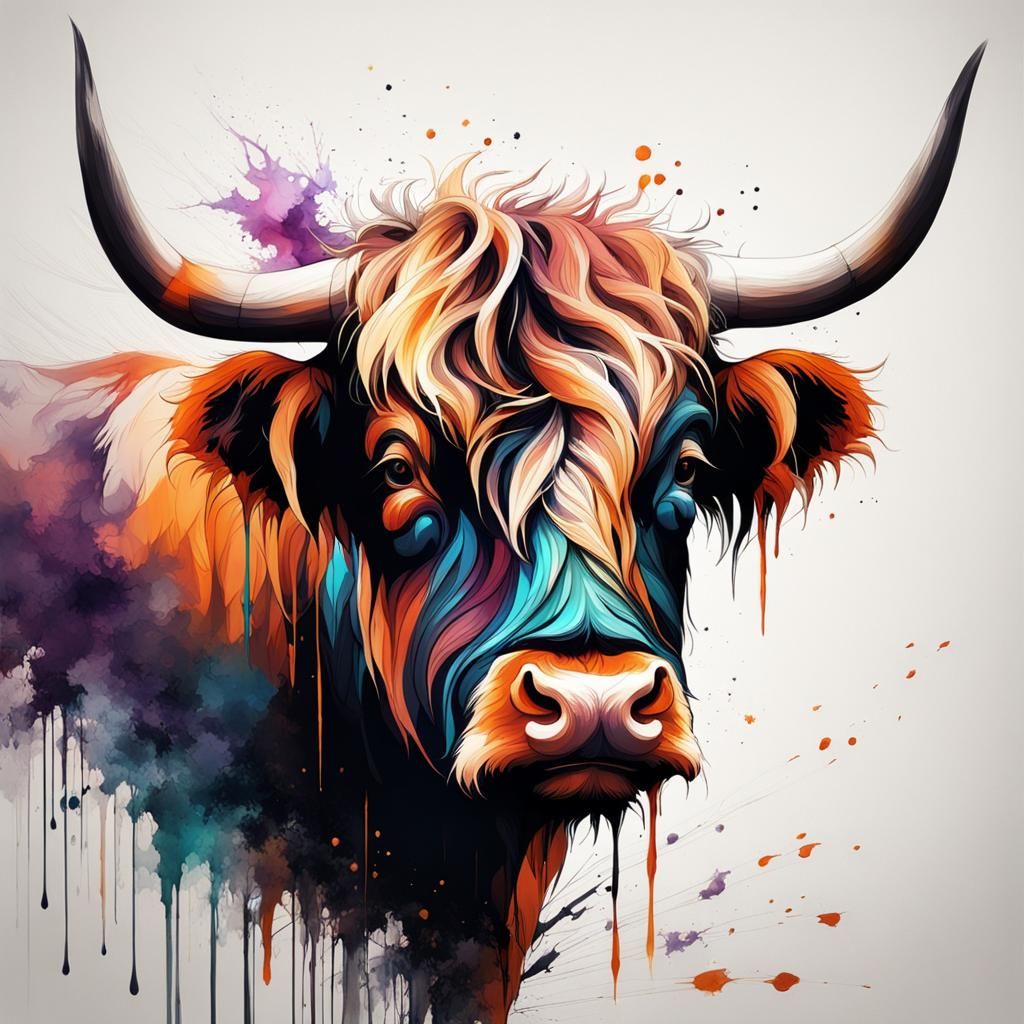 Filigree Fractal Highland Cow Ink Masterpiece