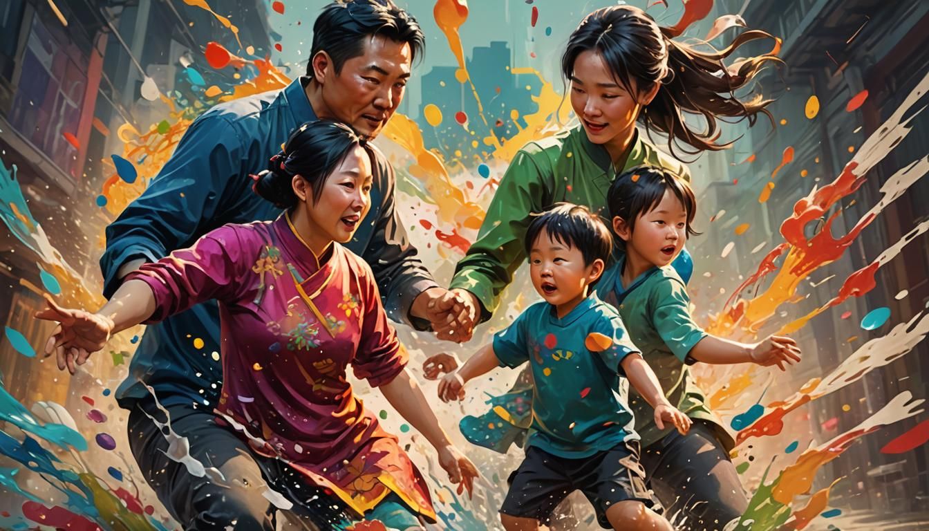 Chinese Family Splash Art: Detailed Concept Illustration