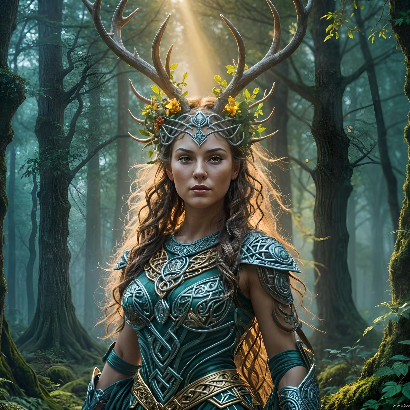 Celtic Deity Portrait in Ethereal Oil Painting Style