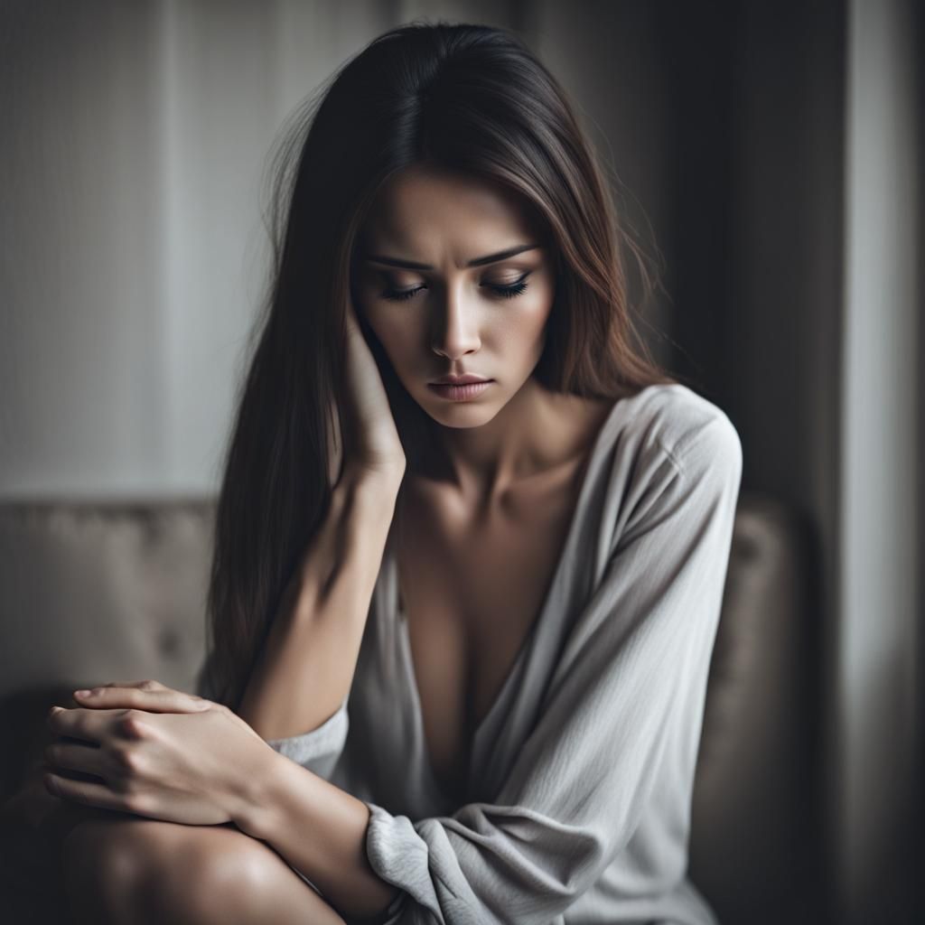 Expressive Portrait of a Woman Displaying Sadness