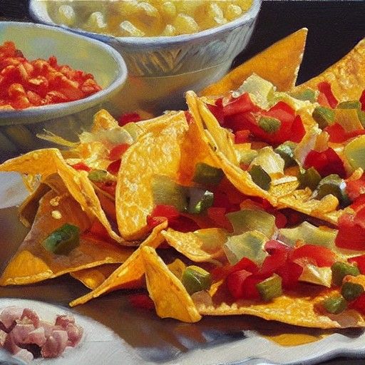 Delicious Nachos in Oil Painting Style