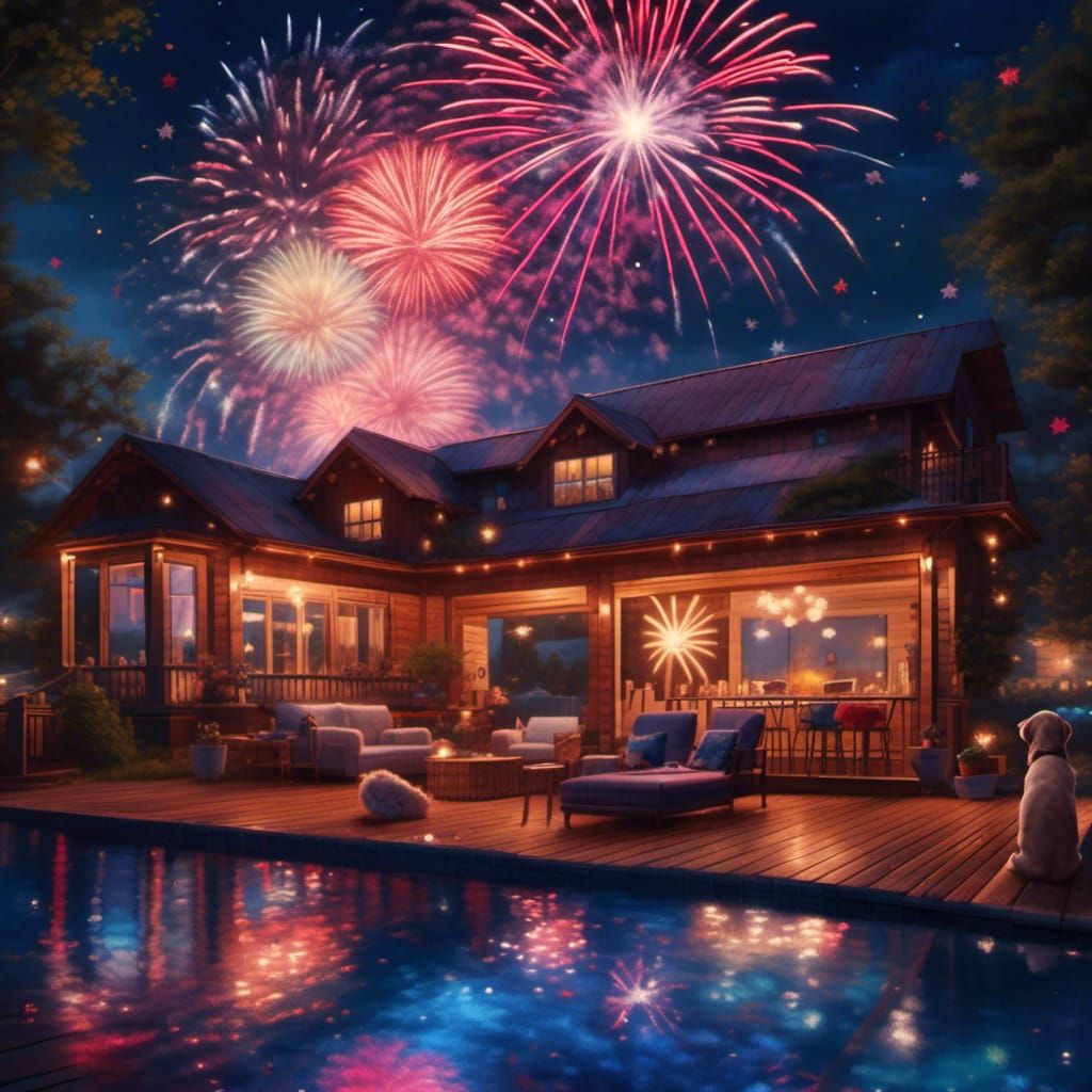 Festive 4th of July Party with Fireworks Display