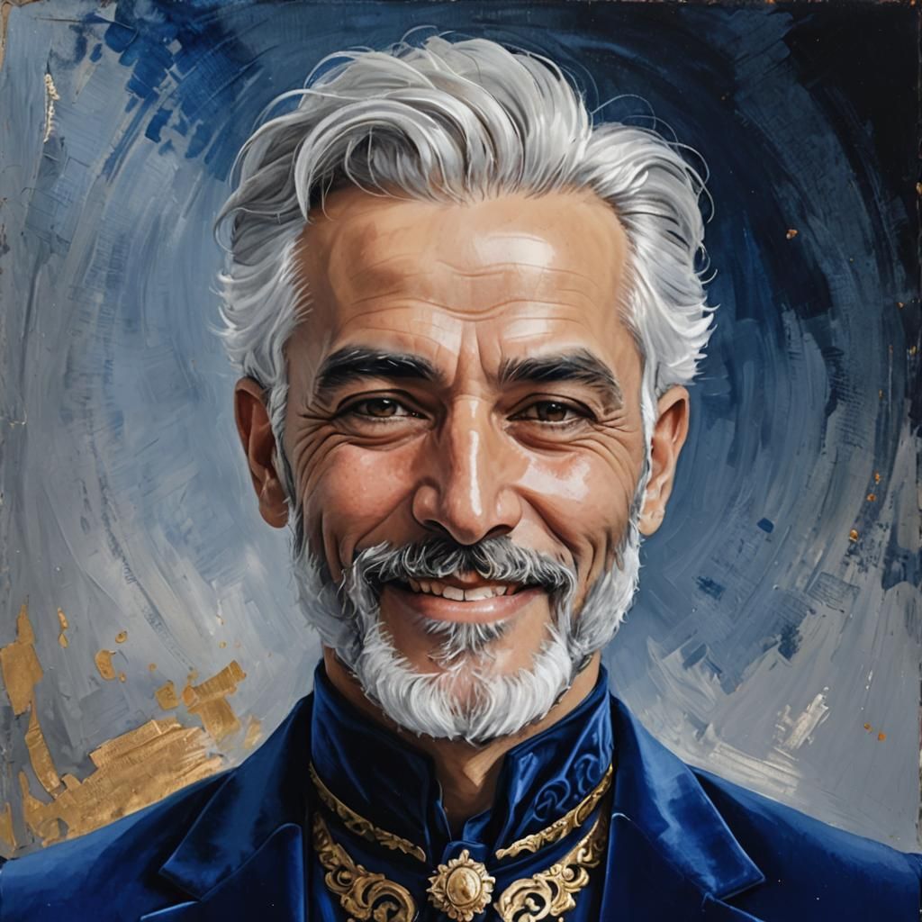 Elegant Man in Blue Velvet: An Impressionist Portrait
