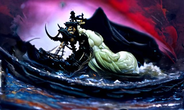 Dark Pirate Galleon on Stormy Seas as Gothic Painting