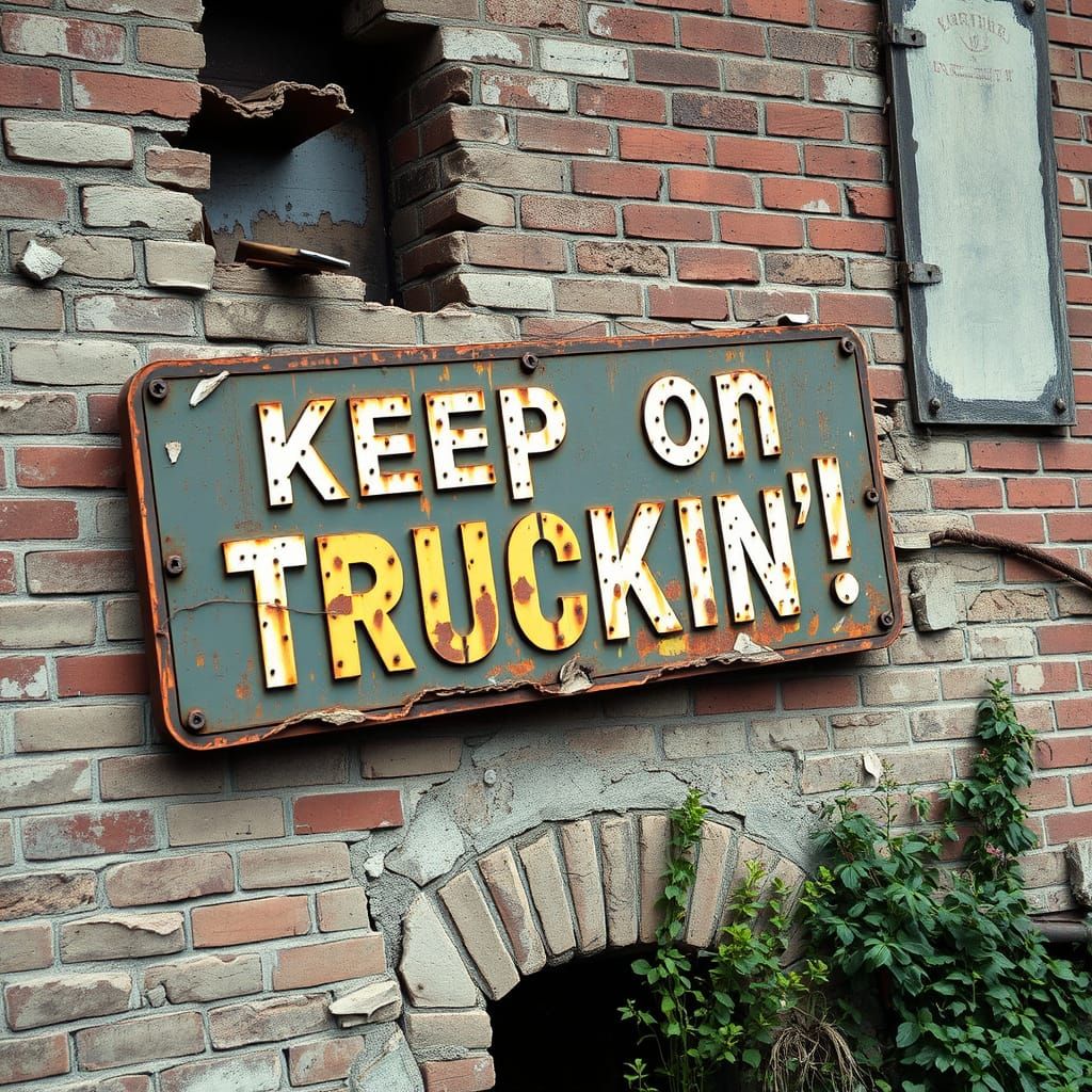 Weathered Sign: Keep on Truckin' in Industrial Style