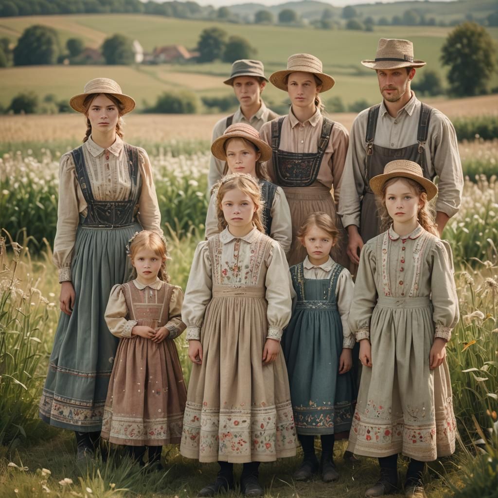 Brothers in Folk Dress in Field, Fine Art Photo