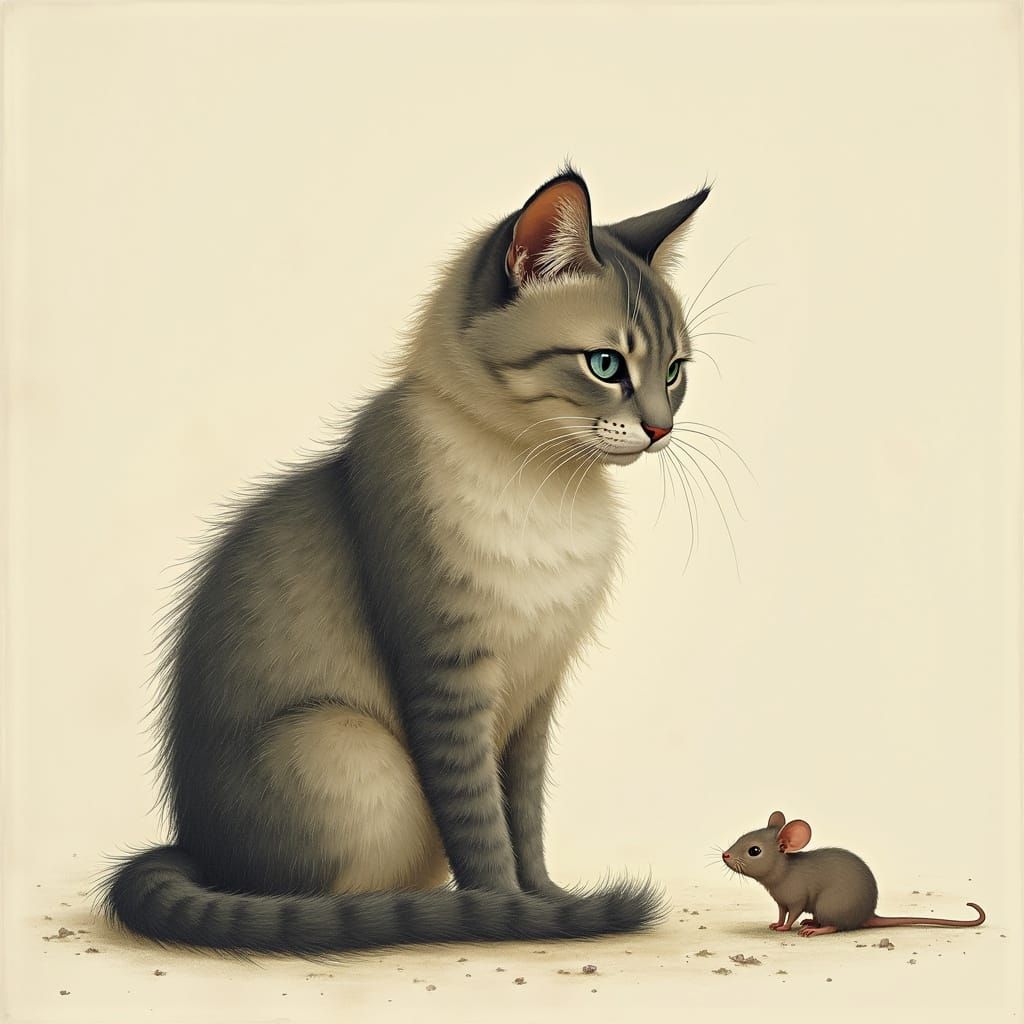 Cat and Mouse in Audubon-Inspired Illustration
