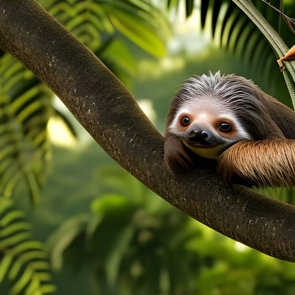 Sloth Peeking in Rainforest: Wildlife Photography