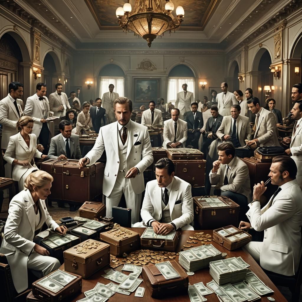 Opulent Palace Scene with Money and Weapons