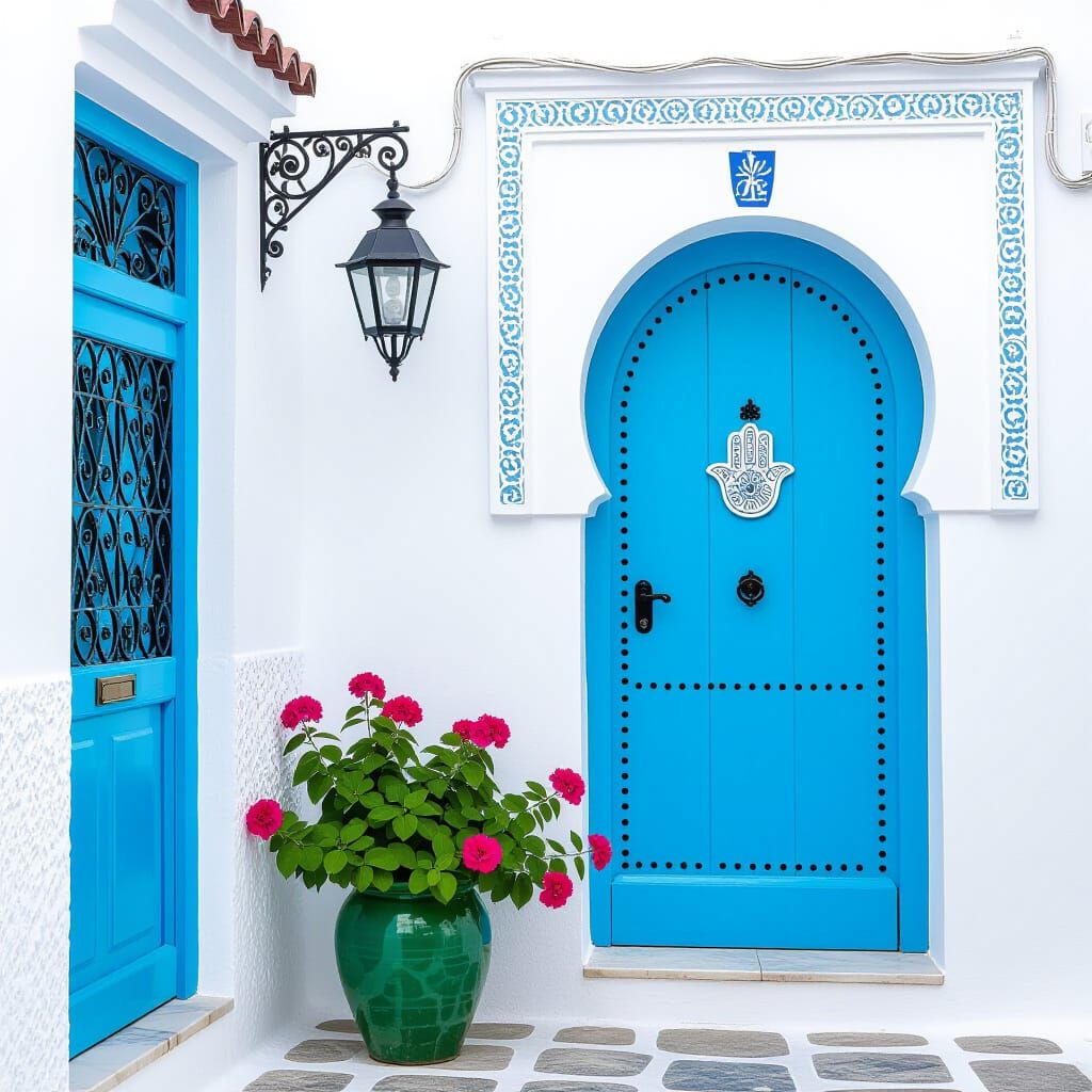 Tunisian Door with Fatima Hand Knocker, Photorealistic Detai...