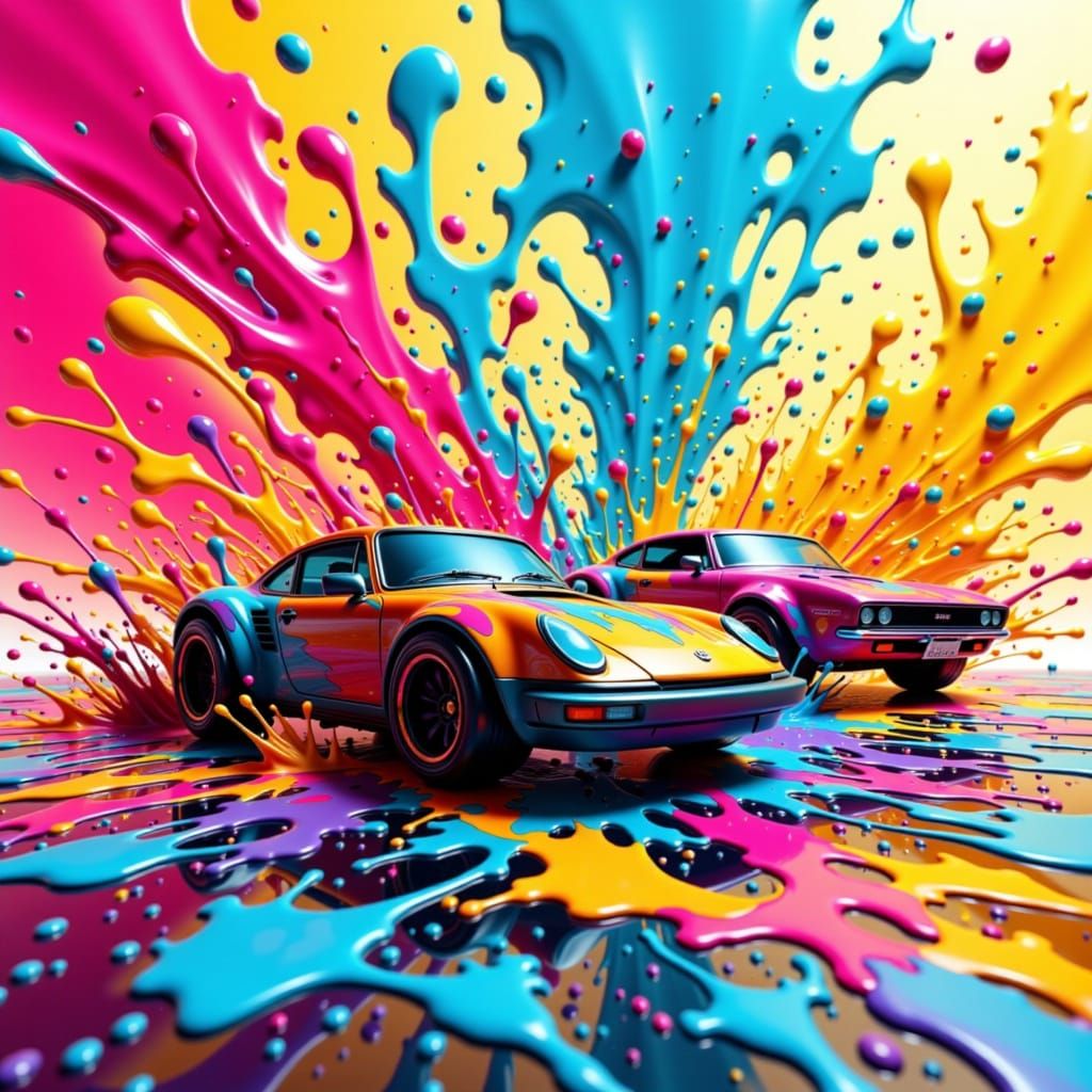 Hot Wheels Cars Splashing in Vibrant Paint