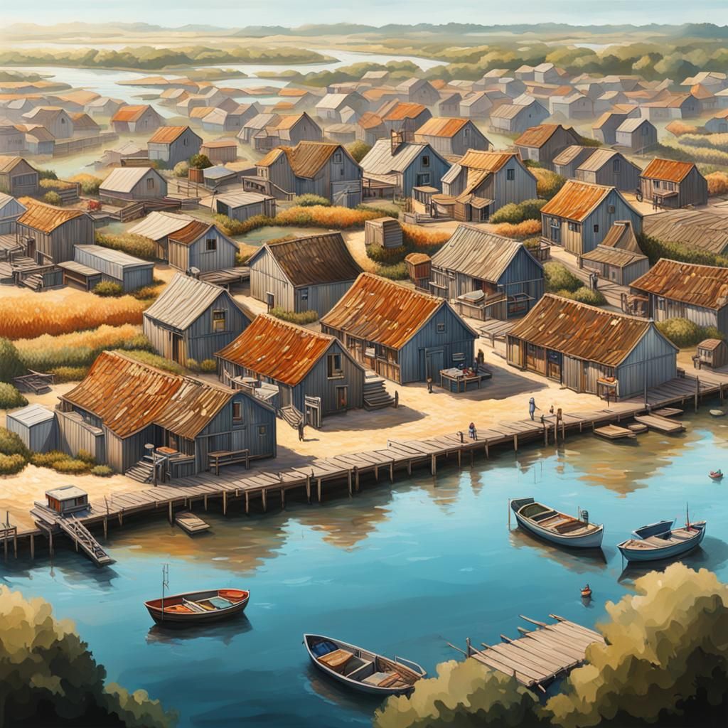 Oyster Village in France: Hyperrealistic Splash Art