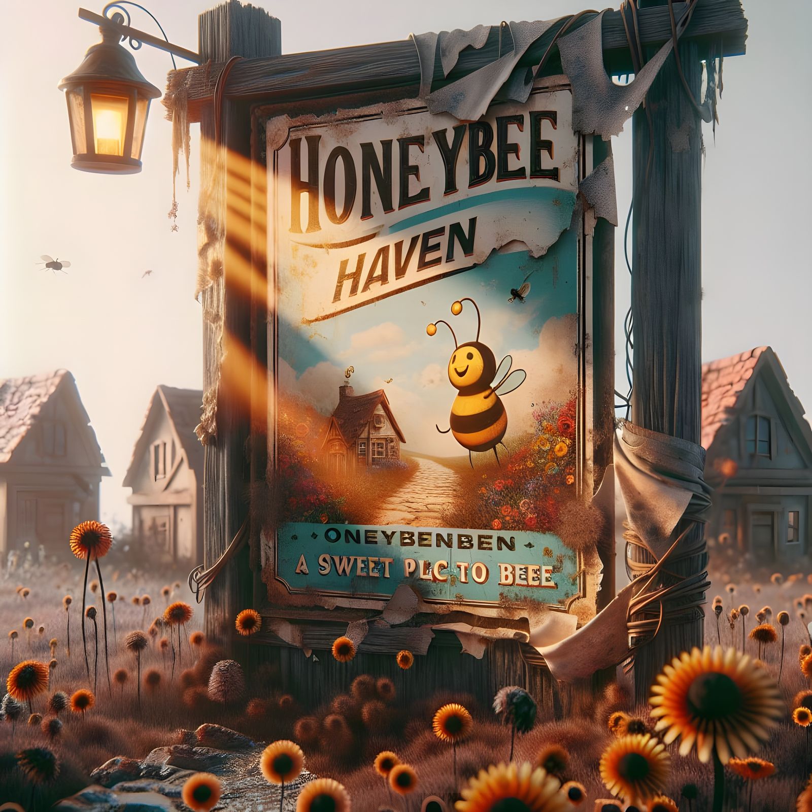 Vintage Honeybee Travel Poster in Surreal Style