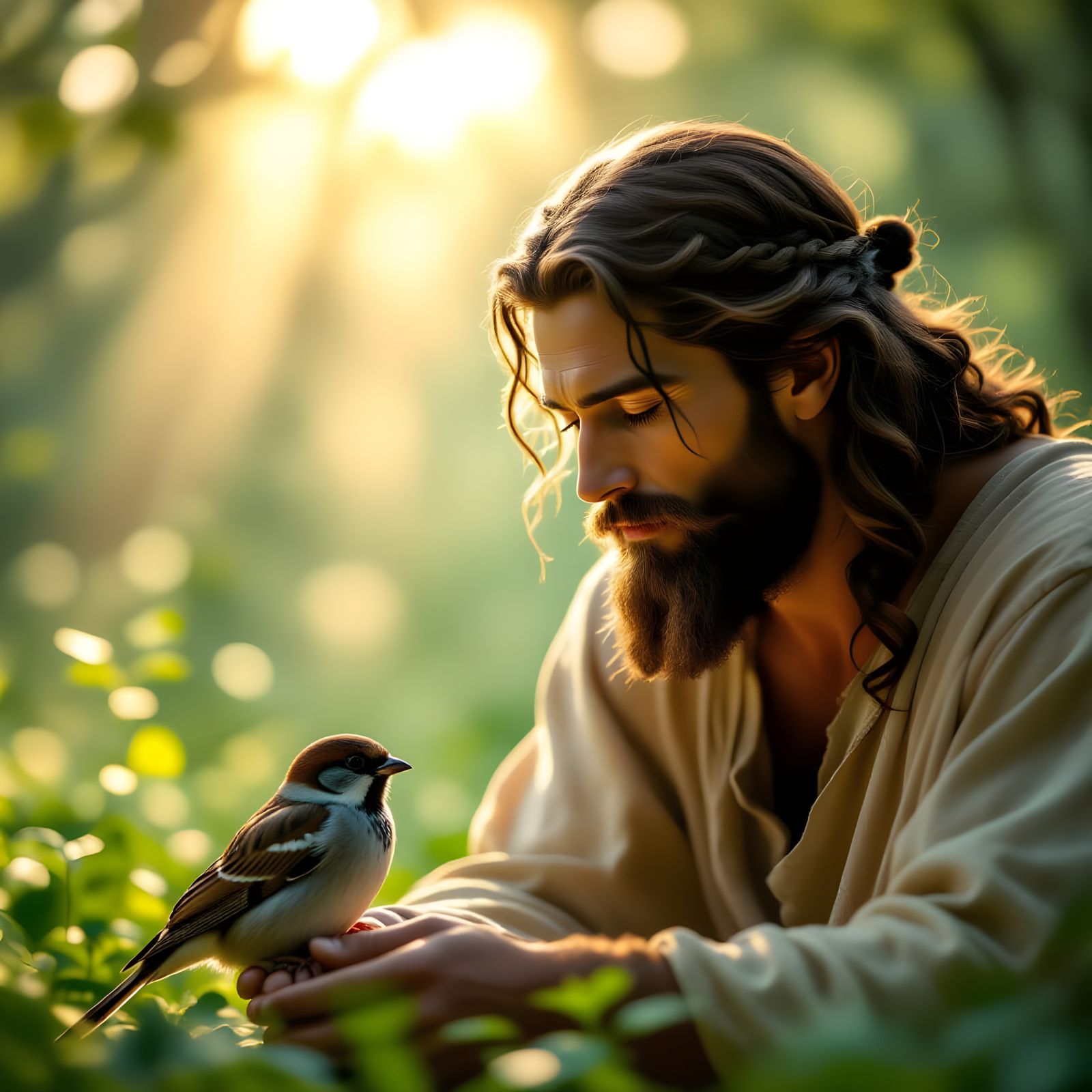 Loving God Watches Sparrow in Cinematic Film Still