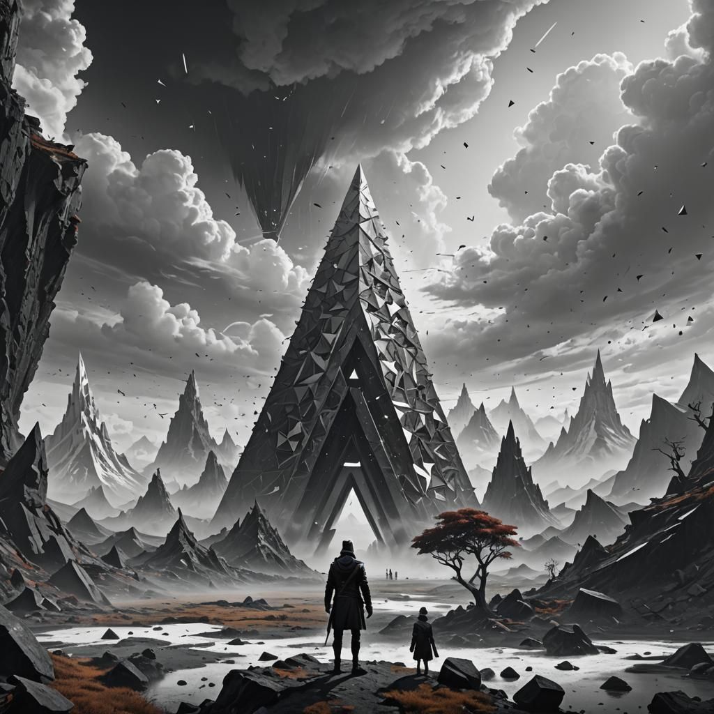 Lonely Man and Triangles in Detailed Matte Painting