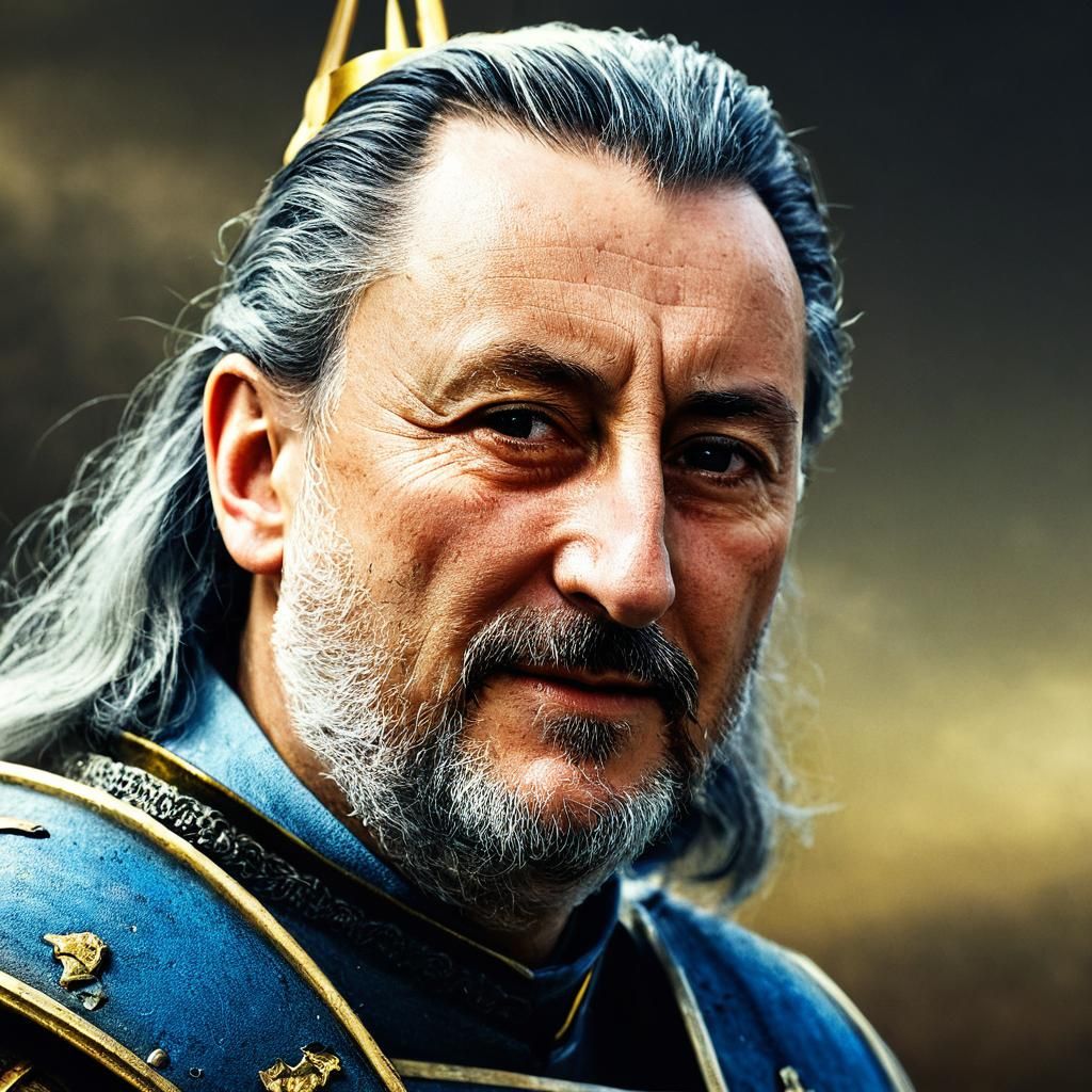 Medieval Christian Warrior King Portrait, Illuminated Manusc...