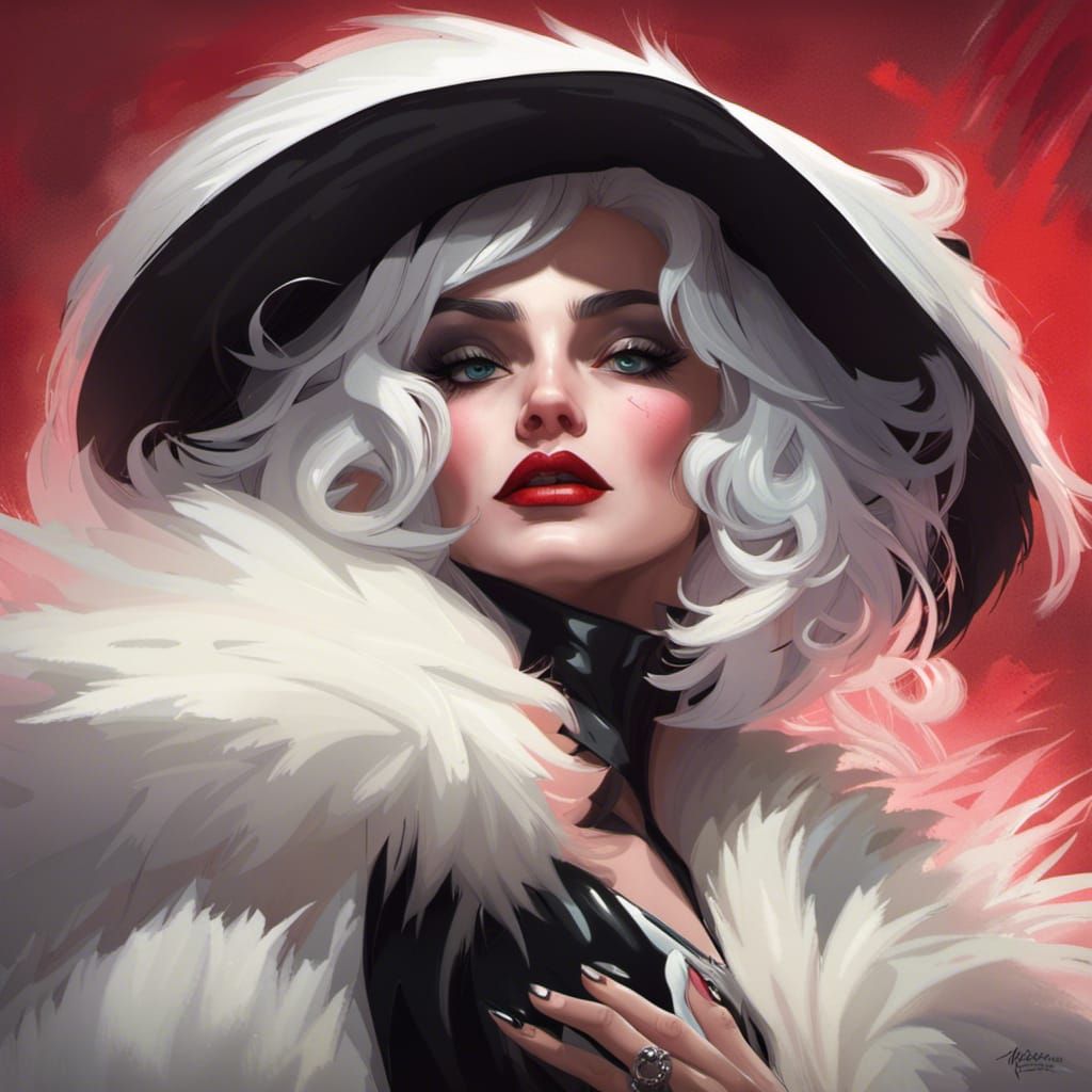 Cruella De Vil Portrait in Art Nouveau Style