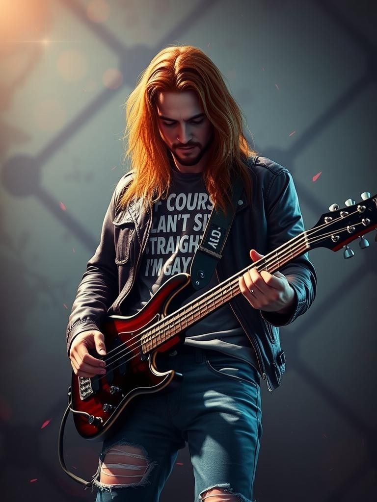 Red-Haired Bassist in Hyperdetailed Digital Art