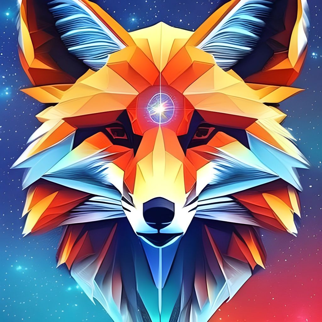 Elegant 3D Cosmic Fox in Geometric Abstract Art