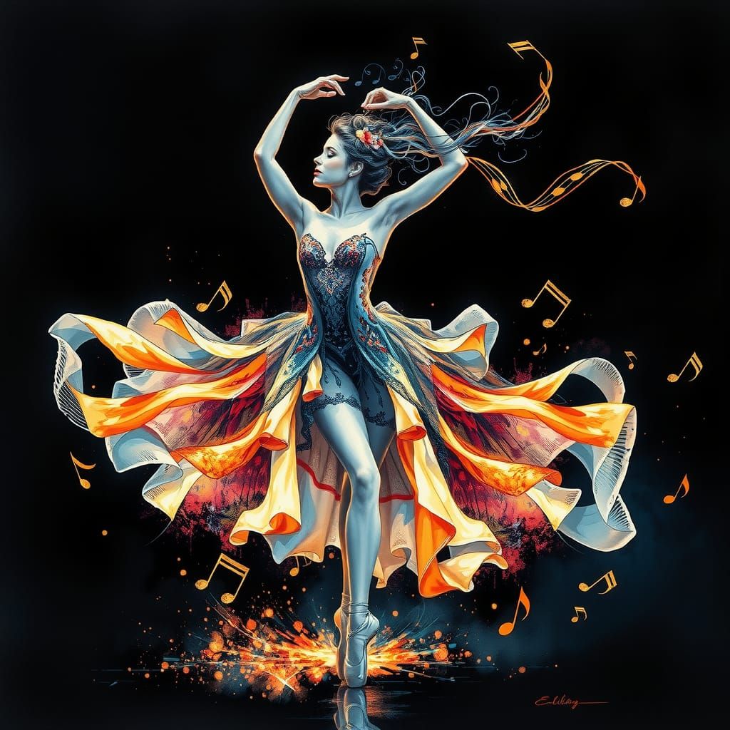 Alcohol Ink Ballet Dancer in Motion