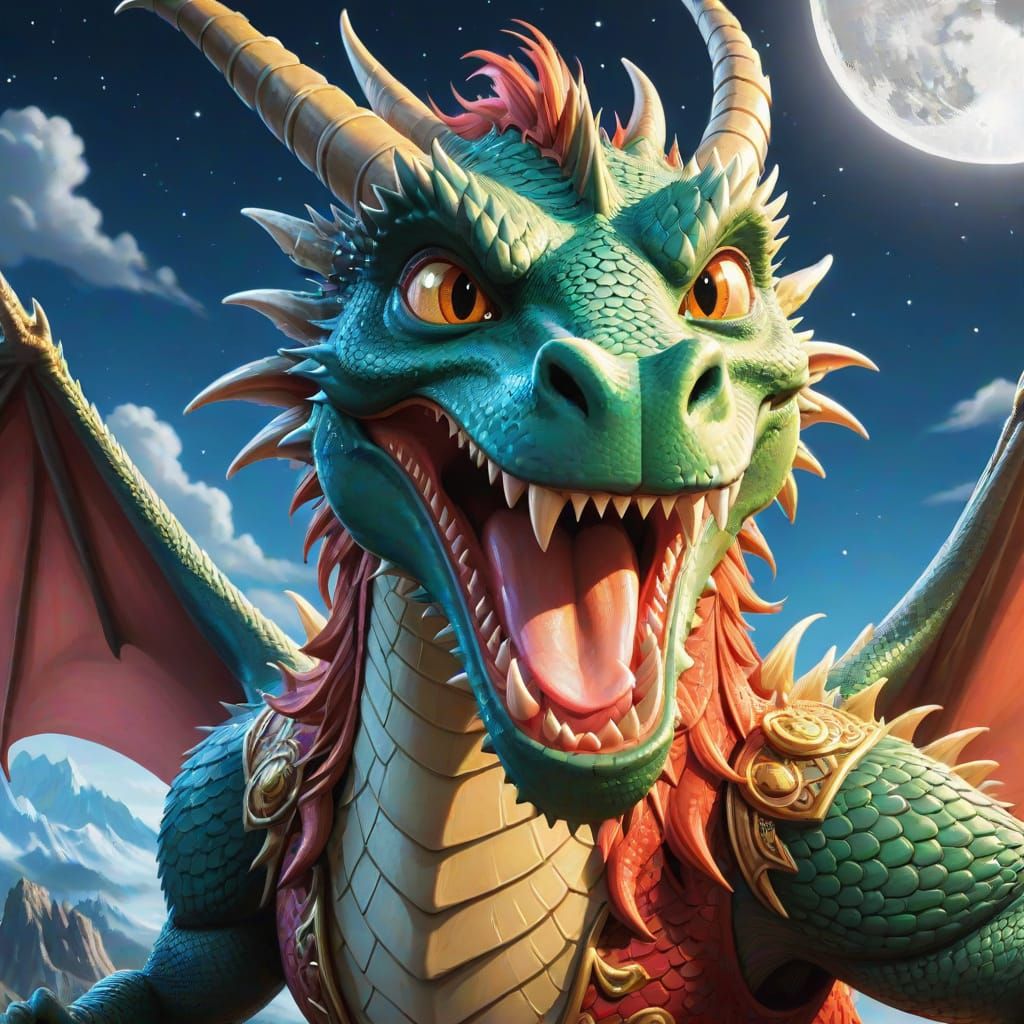 Dragon Selfie Under the Moon