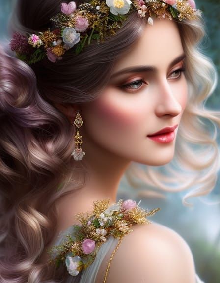 Princess Picking Flowers: Hyperdetailed Digital Portrait