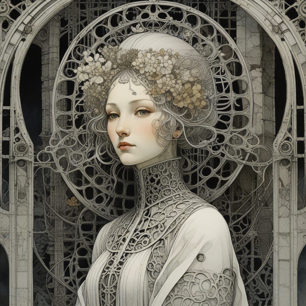 Flowering Ossified Lattice Mechanical Oracle in Crumbling Me...