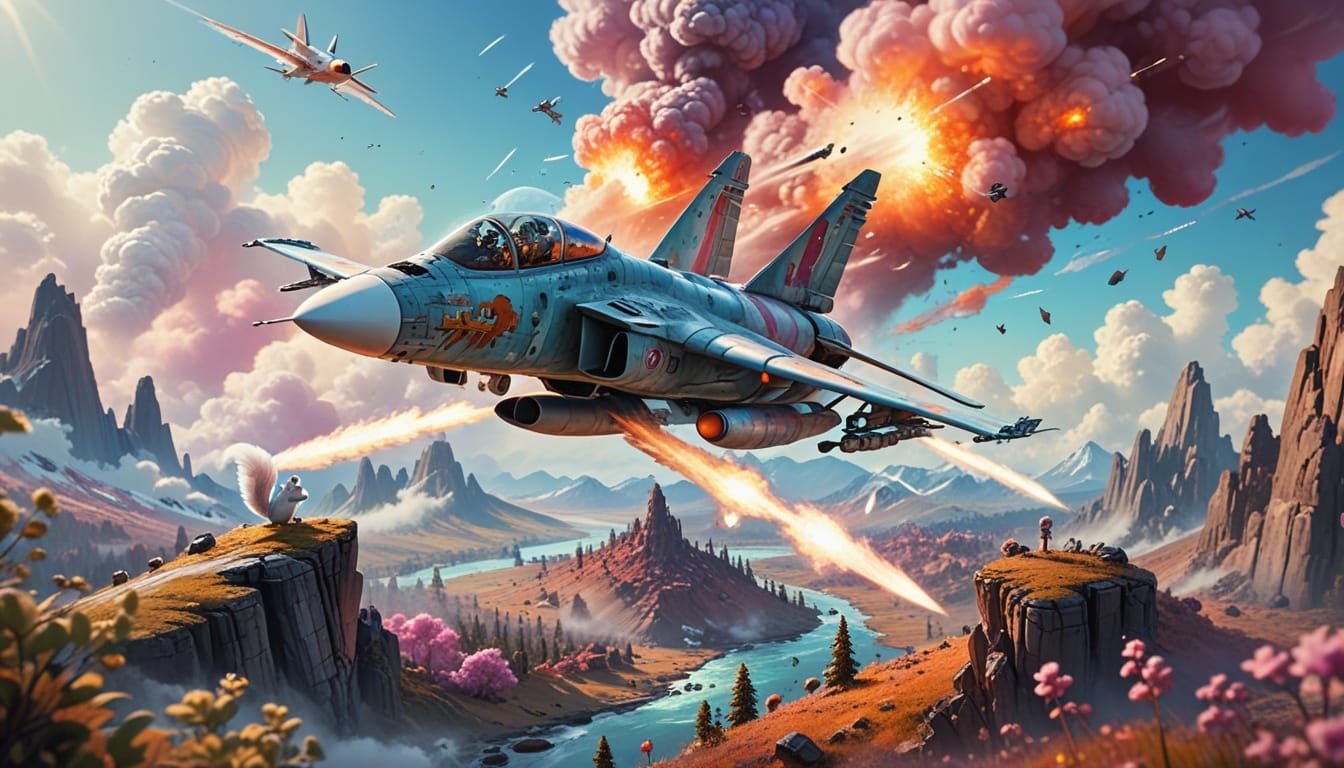 Marshmallow Cloud War: Squirrel Pilot's Epic Battle