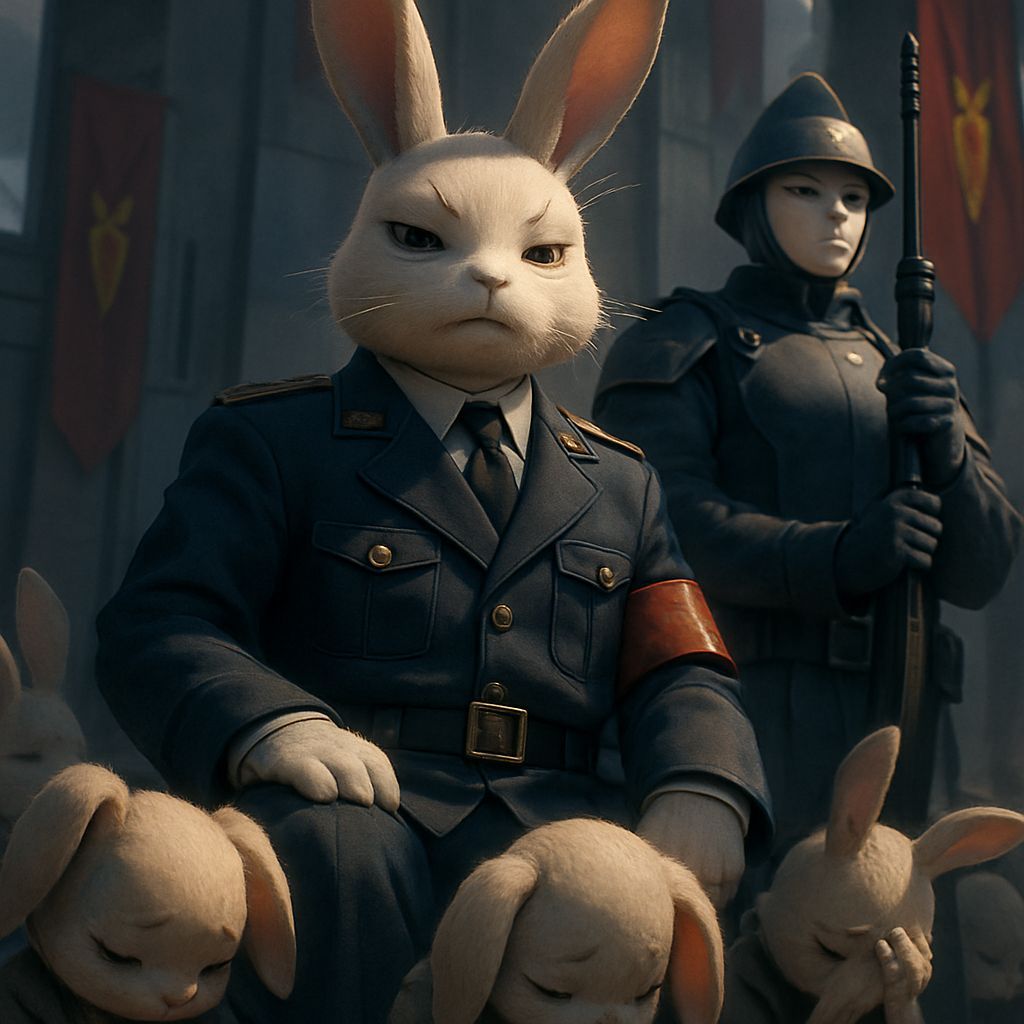 Disturbing Bunny Dictator Portrait in 3D Anime Style