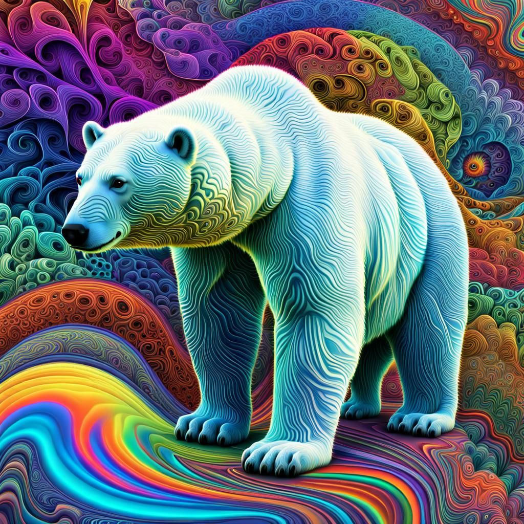 Polar Bear in Surrealist Fractal Dreamscape