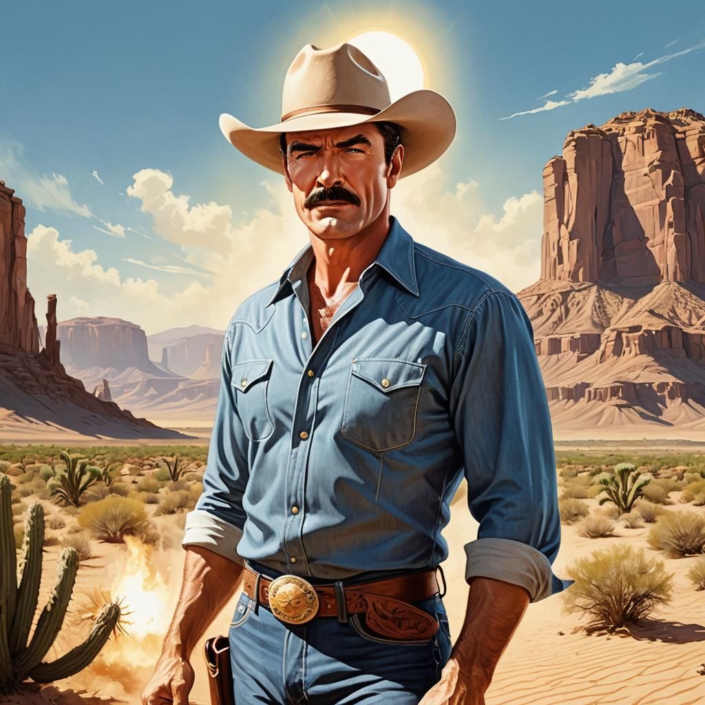 Tom Selleck as Cowboy in Pulp Magazine Art