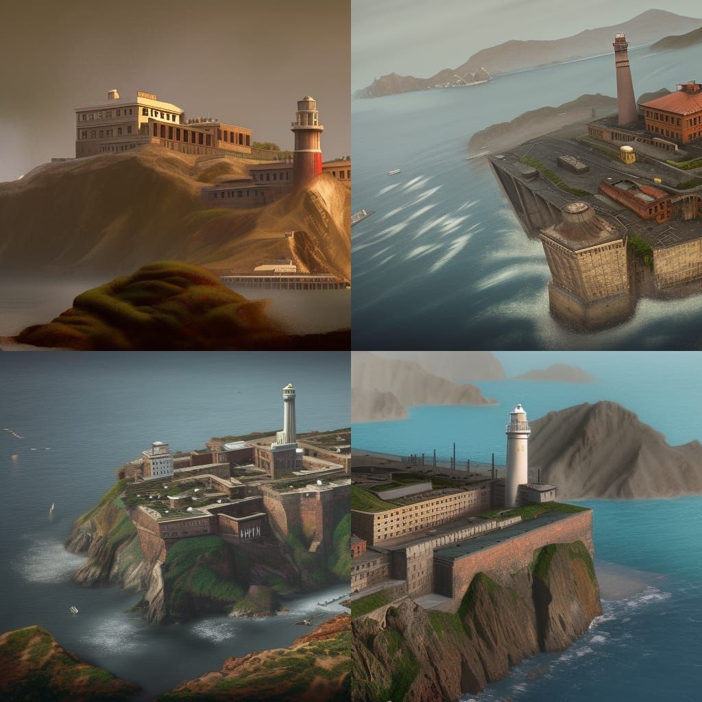 Detailed Matte Painting of Alcatraz Prison