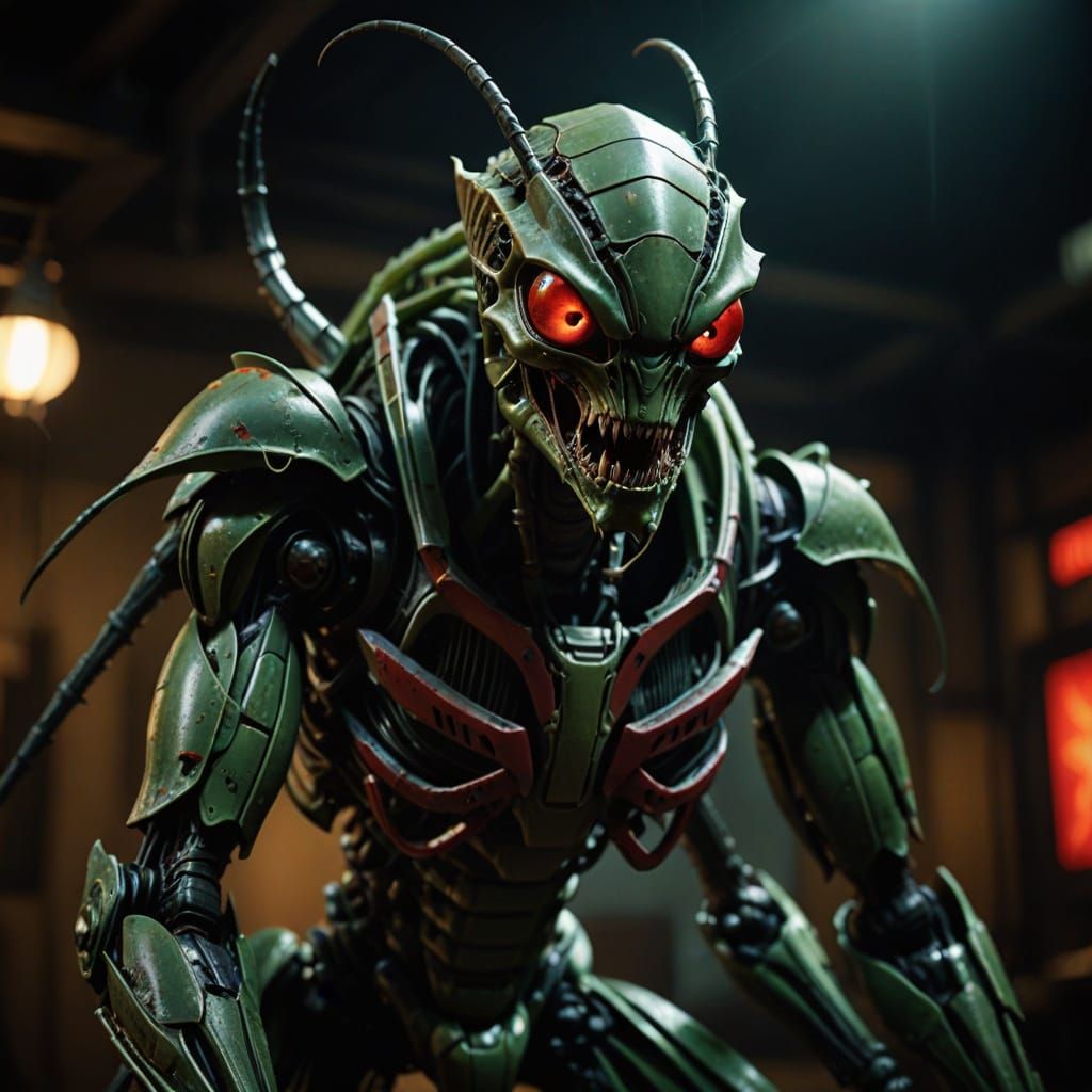 Ethereal Film Noir Alien Mantis in Macro