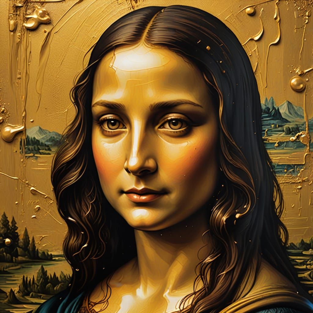 Surreal Oil Painting of the Mona Lisa's Melting Face