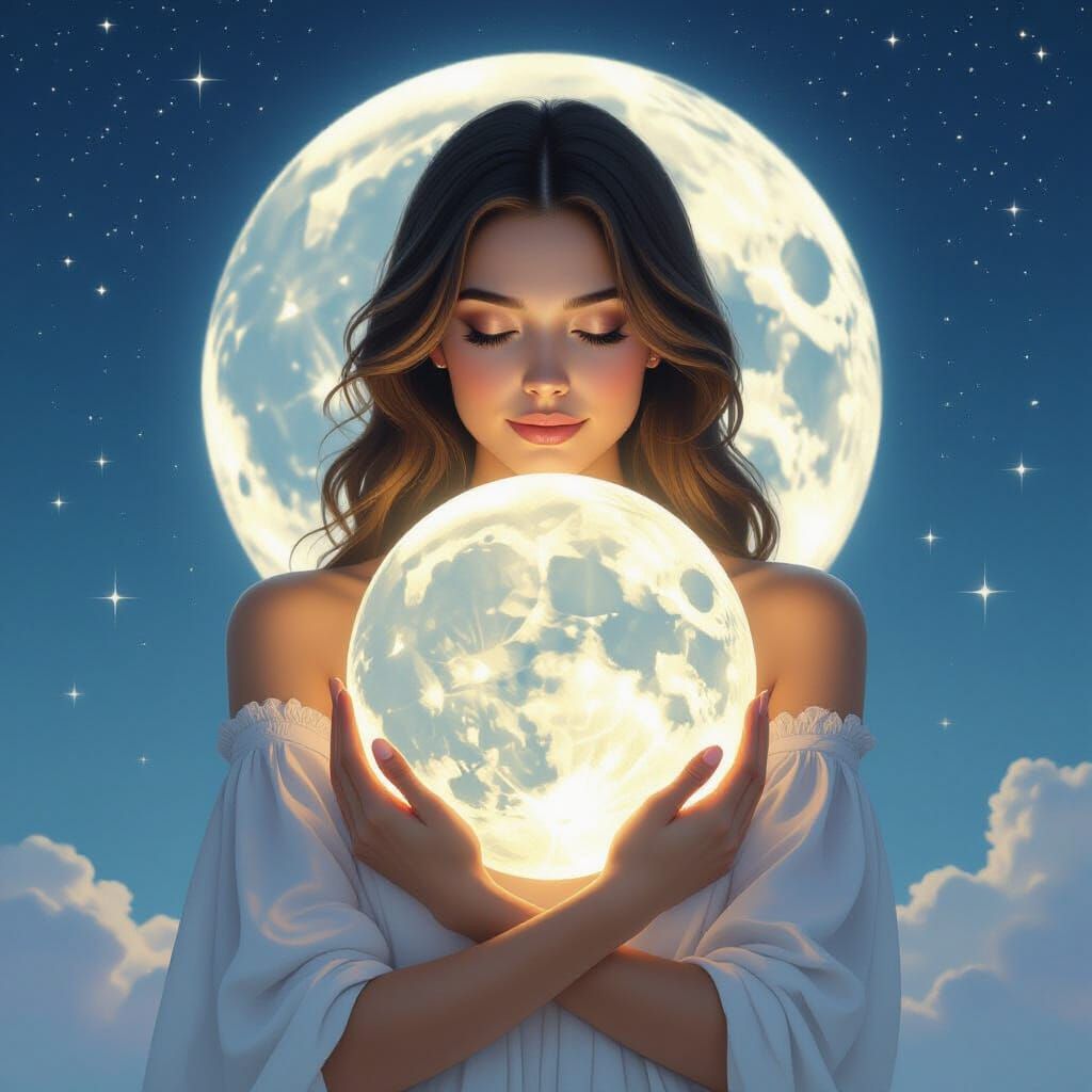 Woman Embracing the Moon at Midnight