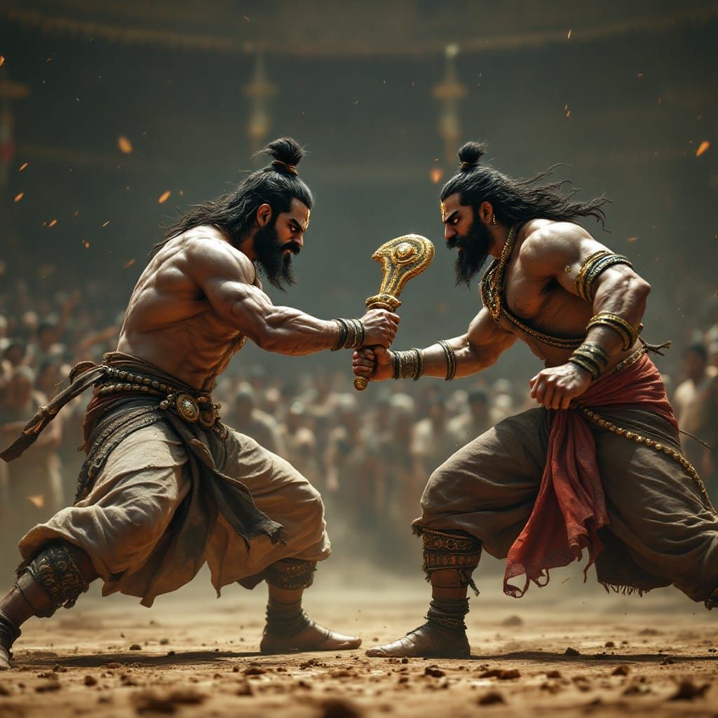 Epic Arena Duel in Mythological Style