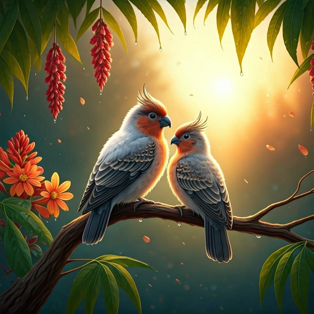 Lovebirds in Summer Sunrise: An Australian Tonalist Painting