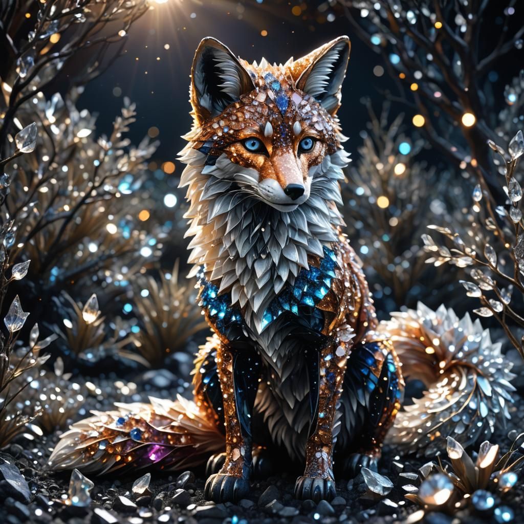 Diamond Fox: Photorealistic Crystalline Masterpiece