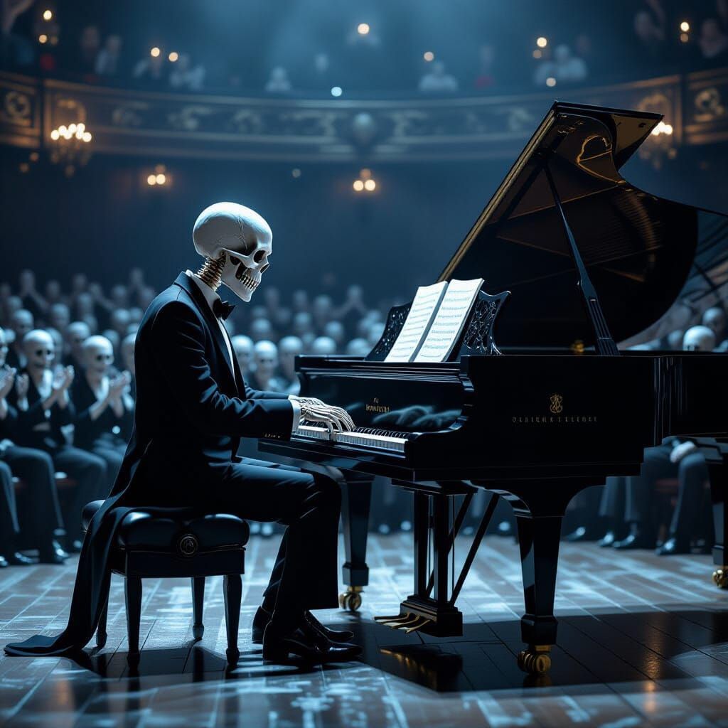 Zombie Skeleton Pianist Performing in Phantom Theater