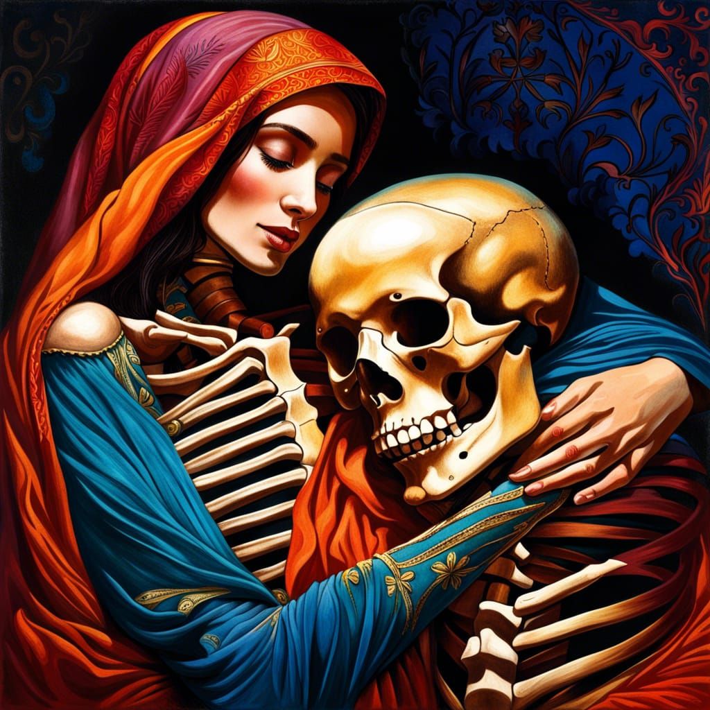 Woman Embraced by Skeleton in Sullivan-esque Style