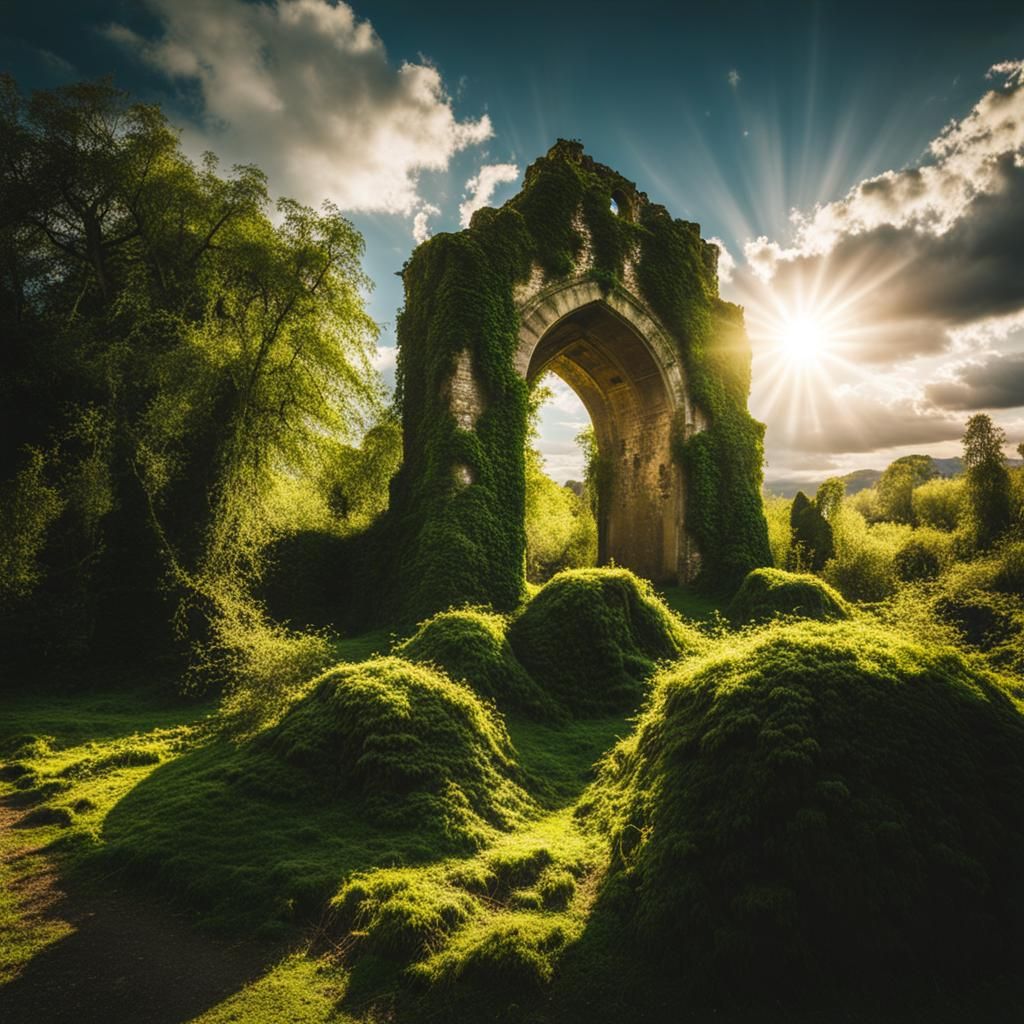 Desert Monolith with Medieval Castle Ruins