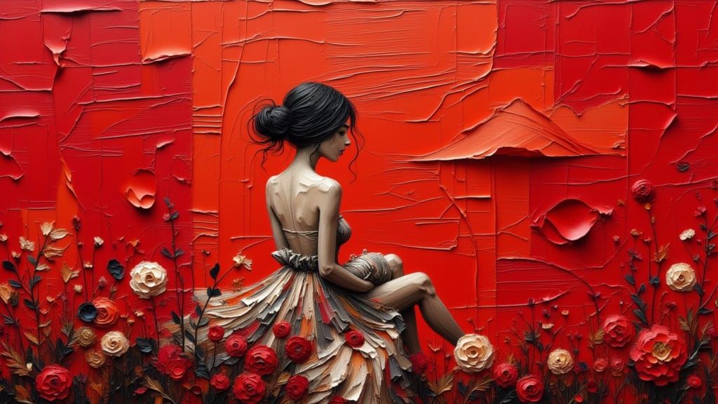 Vibrant Red Expressionist Artwork with Blended Impasto