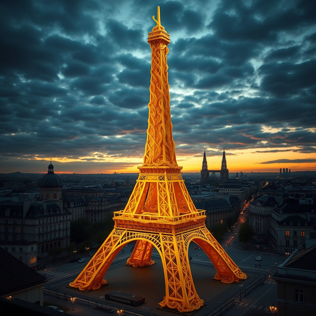 Eiffel Tower Pasta Dish in Paris, Hyper-Realistic