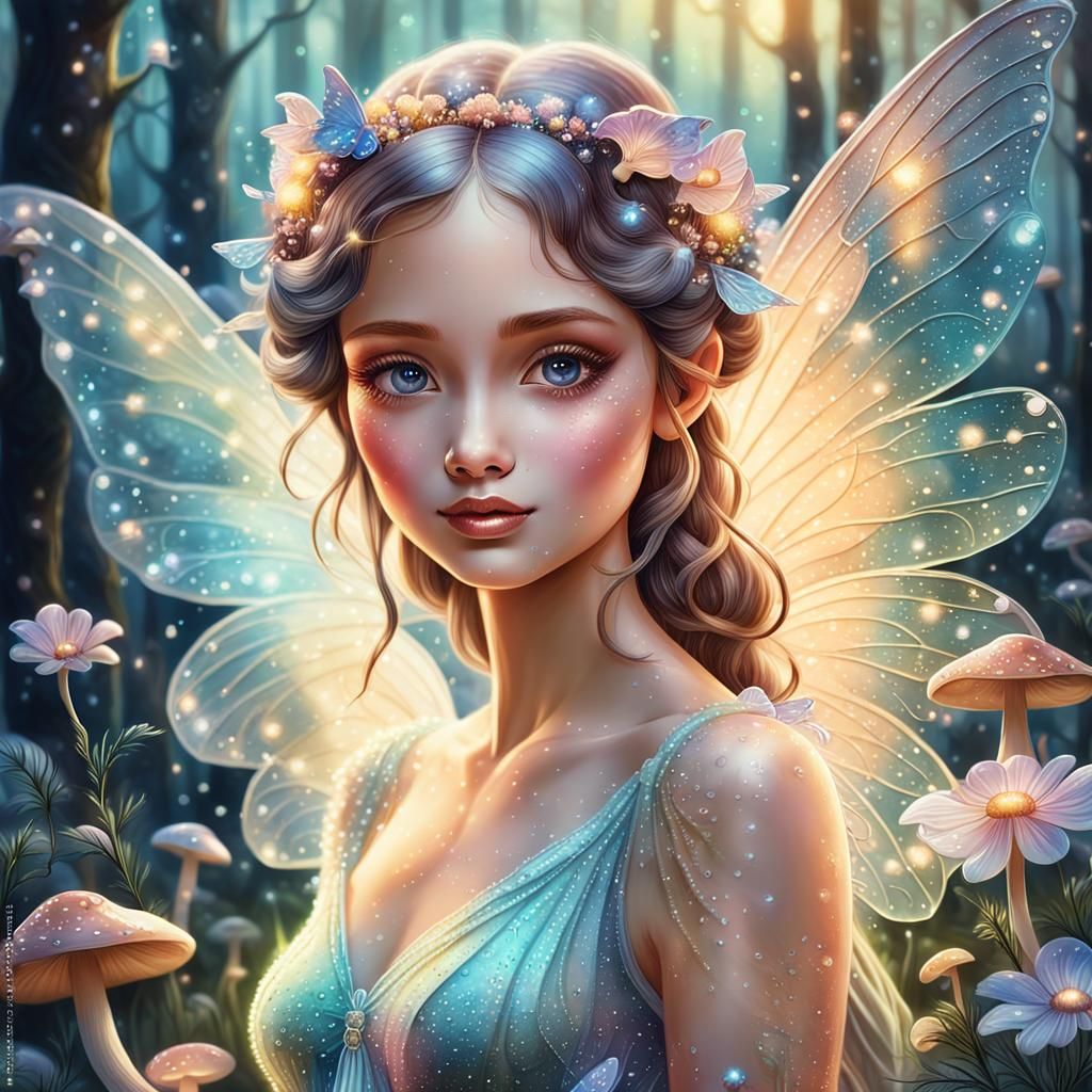 Beautiful Fairy in Forest, Watercolor Illustration