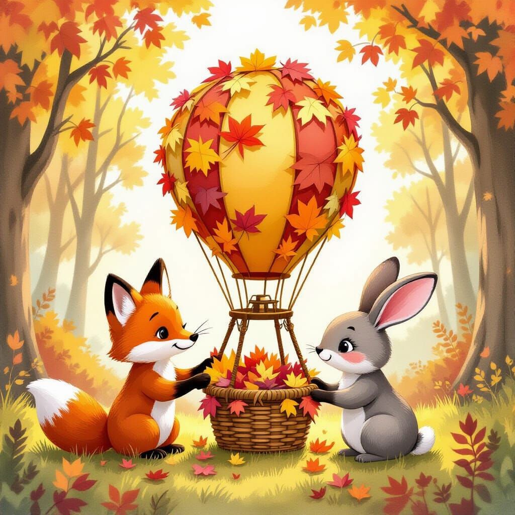 Woodland Creatures Crafting Autumn Hot Air Balloon